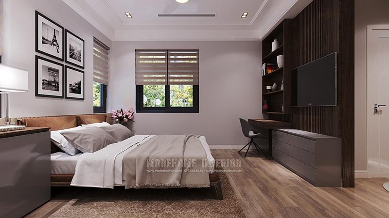 Thiết kế nội thất phòng ngủ sang trọng theo phong cách hiện đại tại biệt thự Starlake Tây hồ